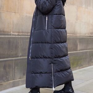 Black maxi puffer coat